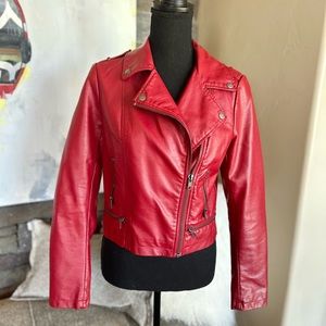 Forever 21 Cherry Red Faux Leather Zipper Moto Jacket